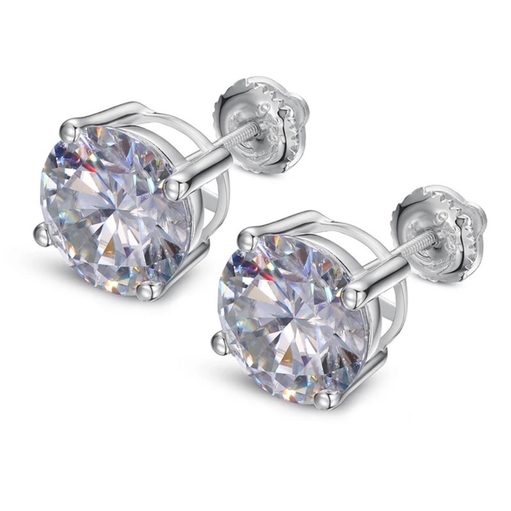 🔥8CT Certified Moissanite Stud Earrings Secure Screw Back 925 Sterling Silver